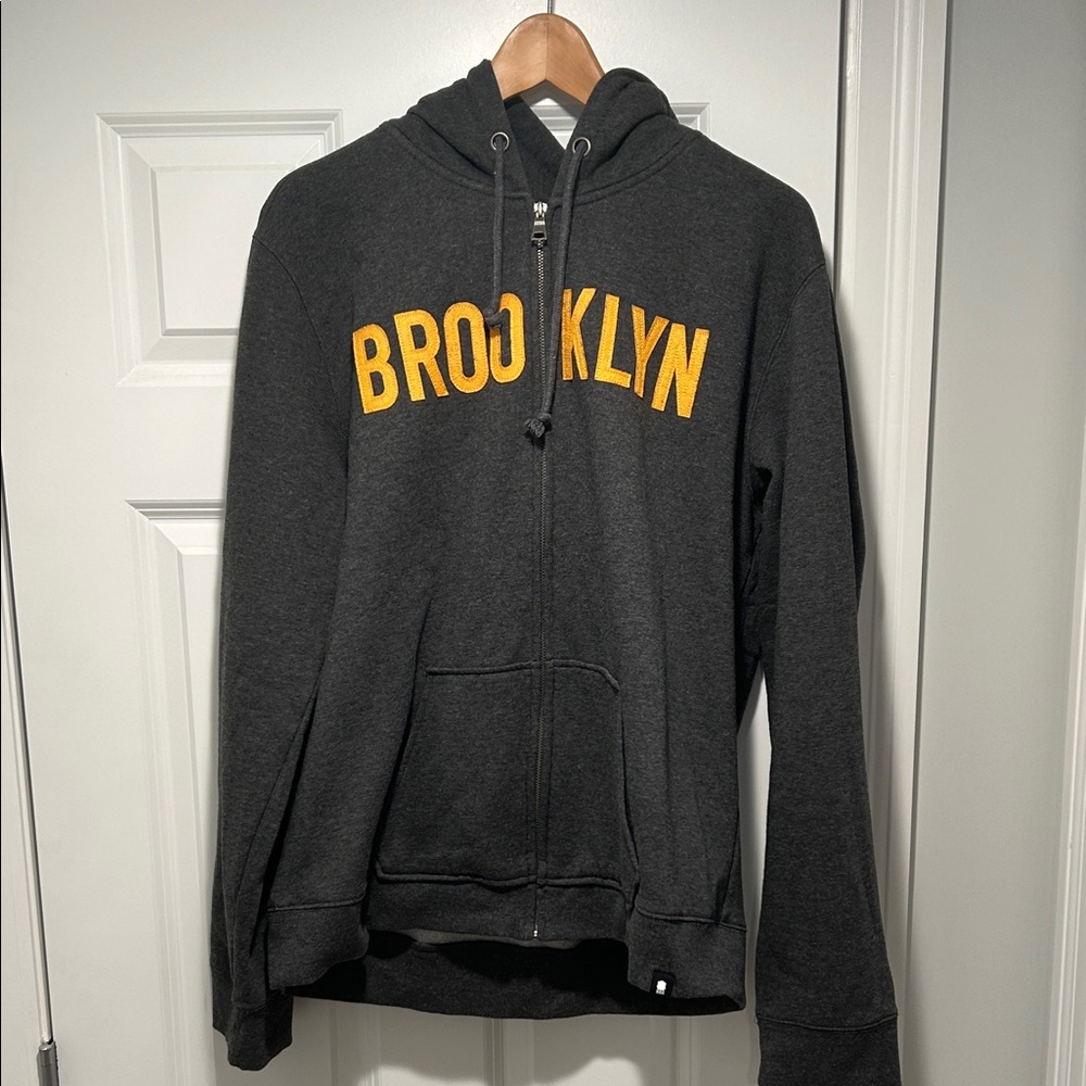 Brooklyn Industries Gray Zip Up Sweater with Yellow Lettering